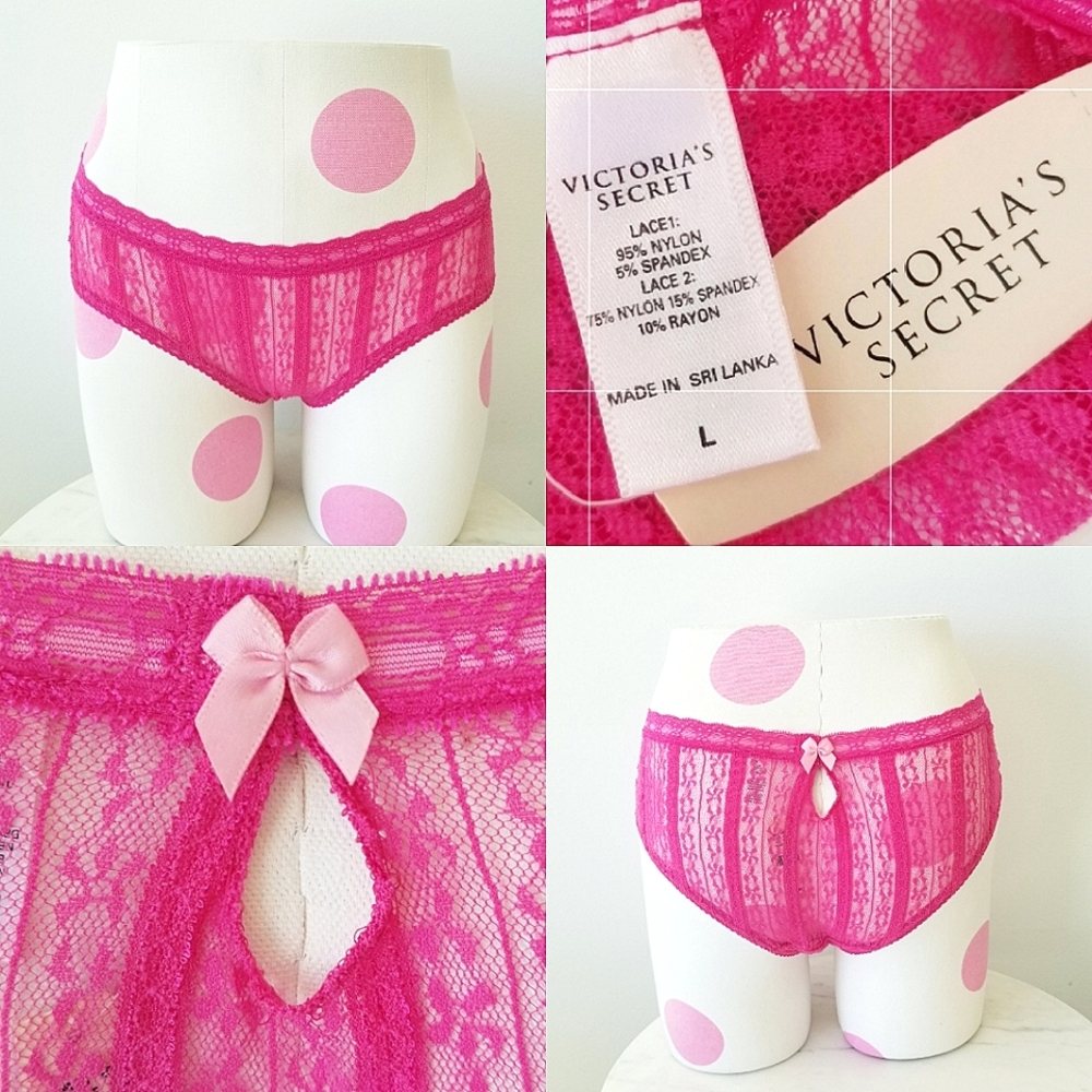 Victoria's Secret Vintage Pink Lace Low Rise Hipster Cheeky Panty NWT KeyholeBow